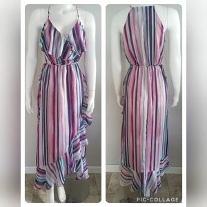 Jennifer Lopez Pink Blue Stripe Maxi Dress Size Xsmall XS